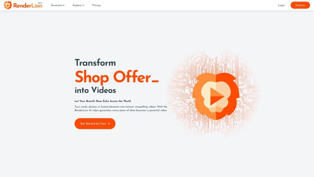 RenderLion - Free AI Video Generator Website screenshot