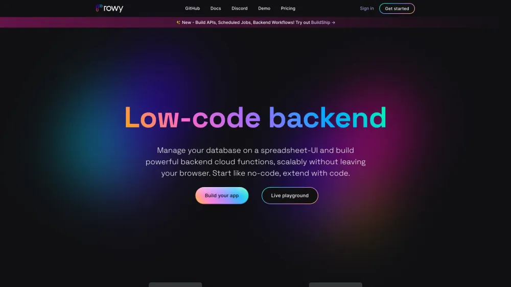 Rowy Website screenshot