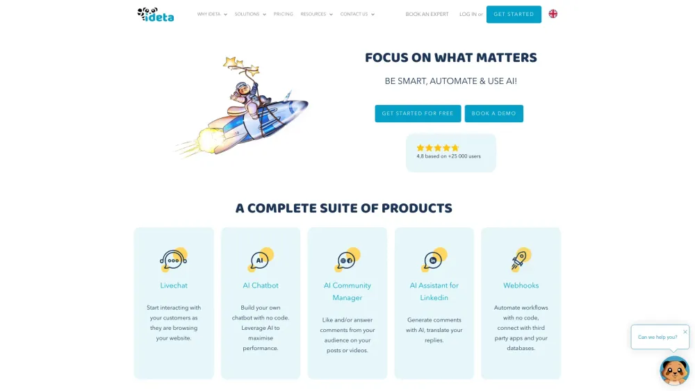 Ideta - chatbots and callbots Website screenshot