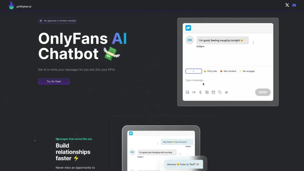 prOFphet - AI Chatbot for OnlyFans creators Website screenshot