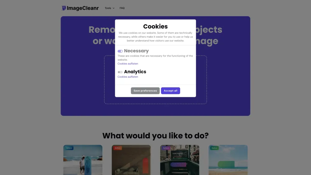 ImageCleanr Website screenshot