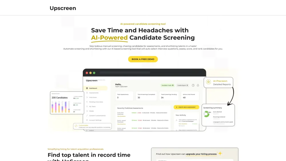 UpScreen Website screenshot