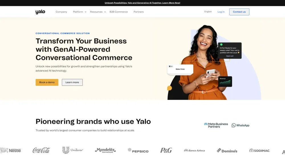 Yalo: Conversational Commerce Platform Website screenshot