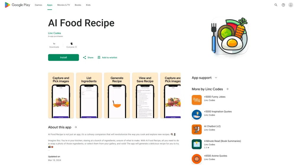 AI Food Recipe Website screenshot