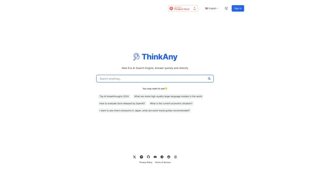 ThinkAny Website screenshot