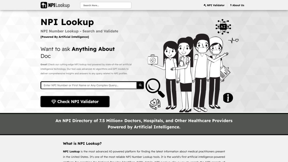 NPI Lookup Website screenshot