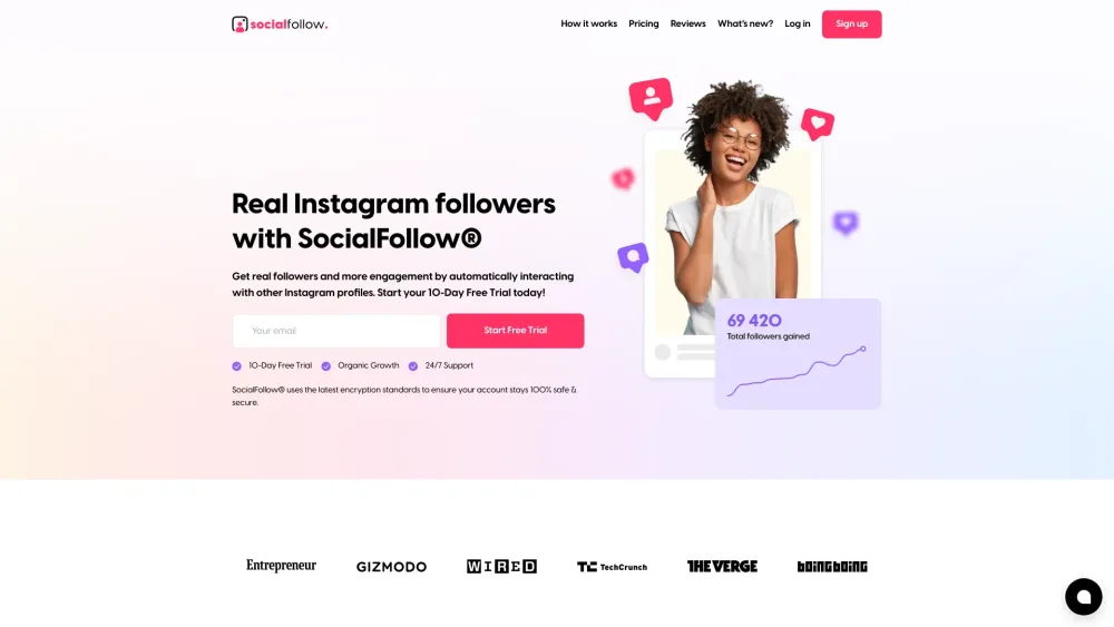 SocialFollow Website screenshot