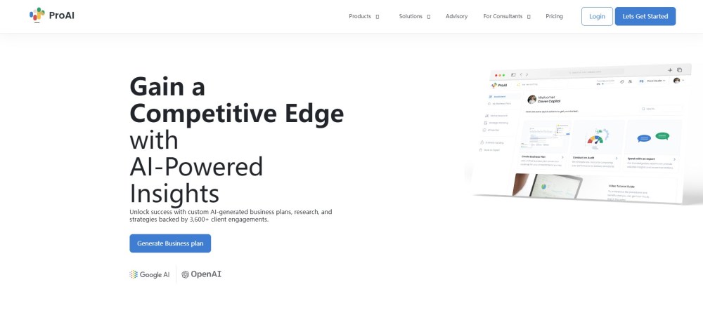 ProAI - The Adaptive AI Strategist for Data-Driven Business Growth Website screenshot