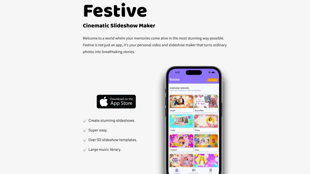 Festive Slideshow Maker Website screenshot