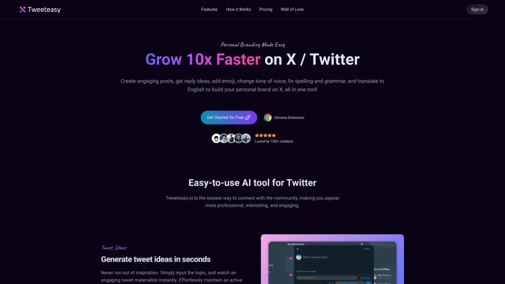 Tweeteasy Website screenshot