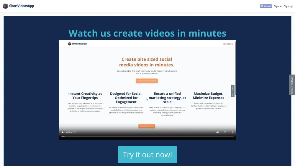 ShortVideosApp Website screenshot