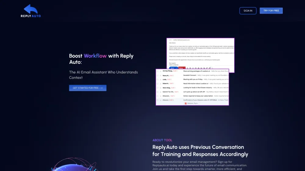 ReplyAuto.ai Website screenshot