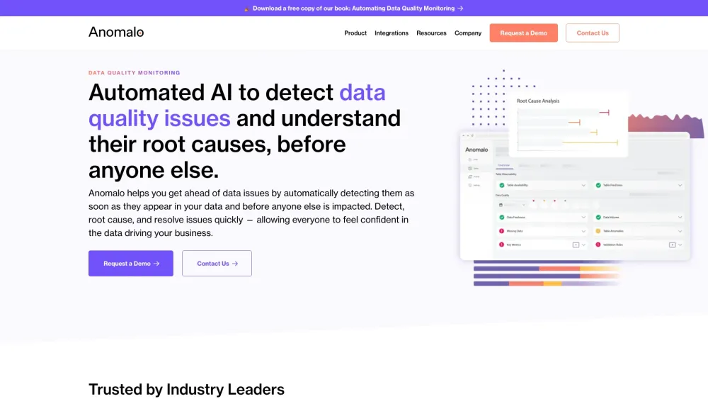 Anomalo - Data Quality Monitoring Platform Website screenshot