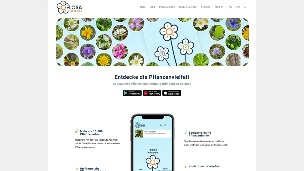 Flora Incognita Website screenshot