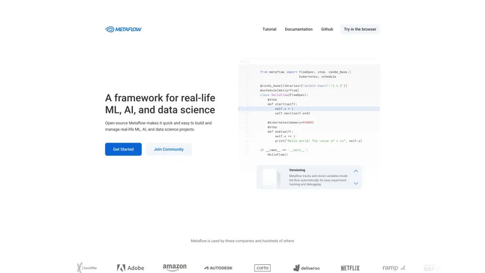 Metaflow Website screenshot