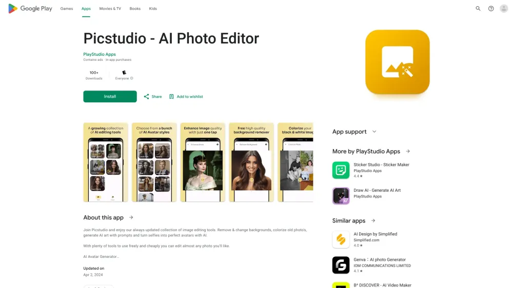 Picstudio - AI Photo Editor Website screenshot