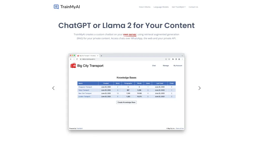 TrainMyAI Website screenshot