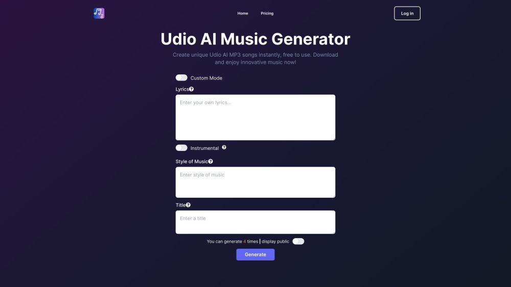 UdioAI.ai Website screenshot