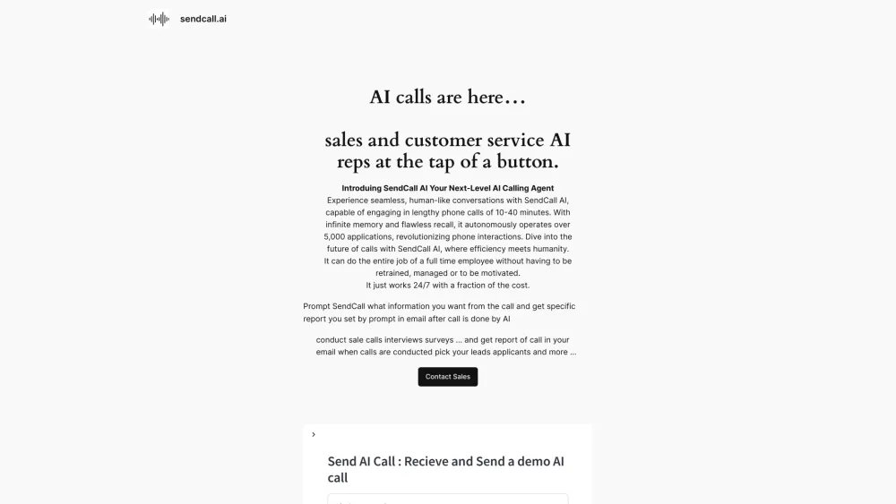 SendCall AI Website screenshot