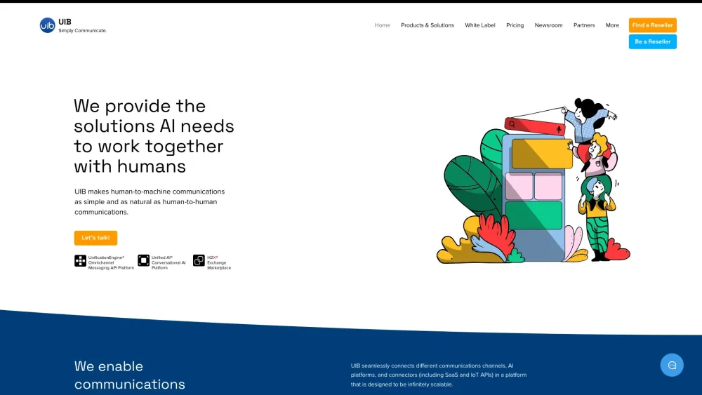 UIB omnichannel MSP and conversational AI platforms Website screenshot