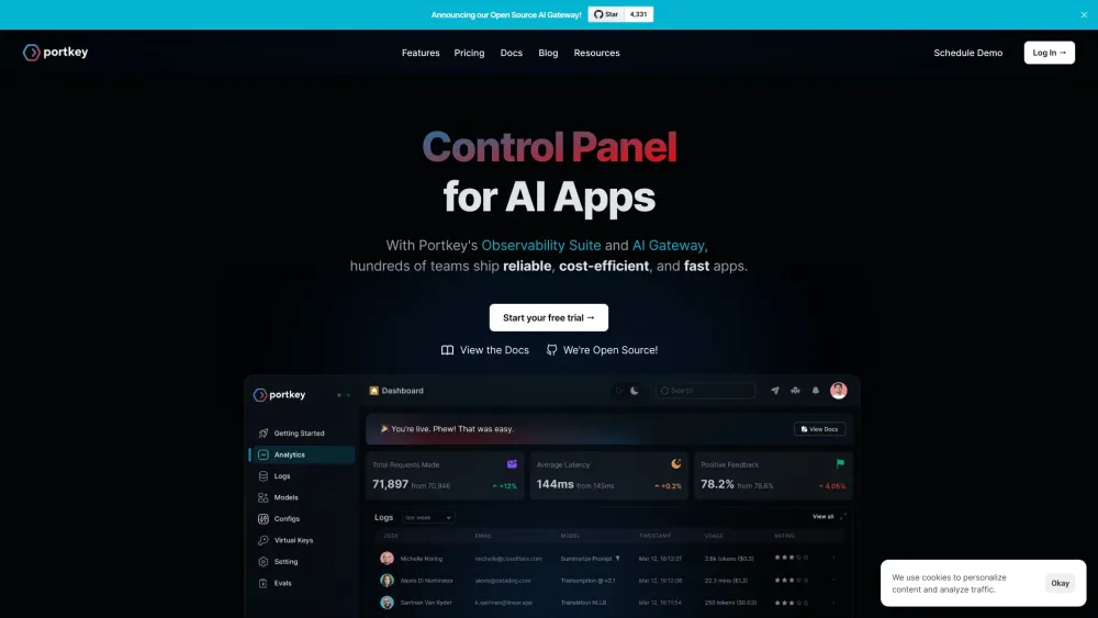 Portkey.ai - Control Panel for AI Apps Website screenshot