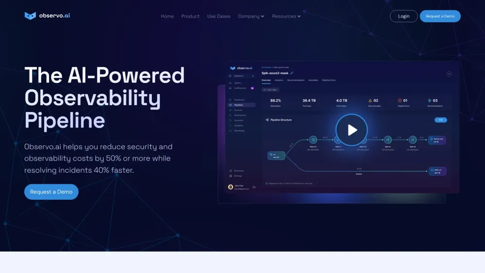 Observo.ai - AI-Powered Observability Website screenshot