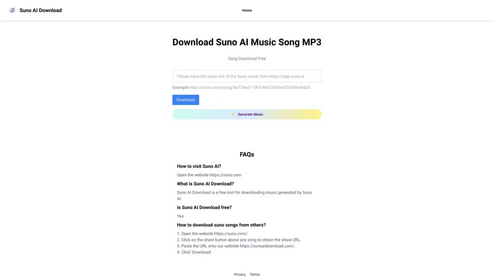 Suno AI Download Website screenshot