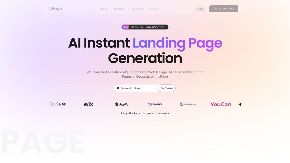 xPage - AI Ecommerce Landing Page Generator Website screenshot