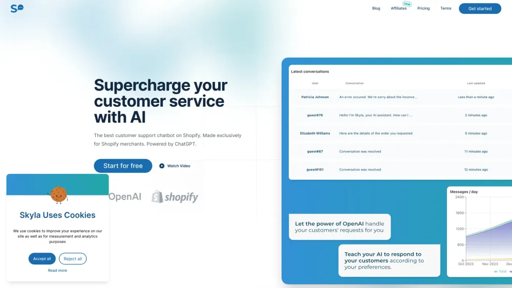 Skyla - Custom ChatGPT for Shopify Website screenshot