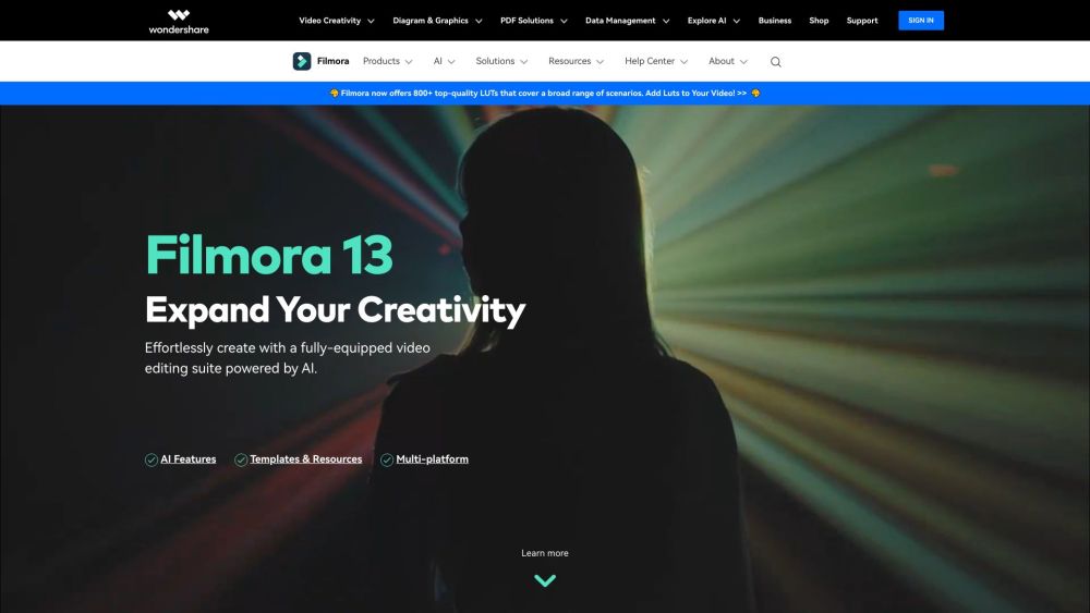 Wondershare Filmora Website screenshot