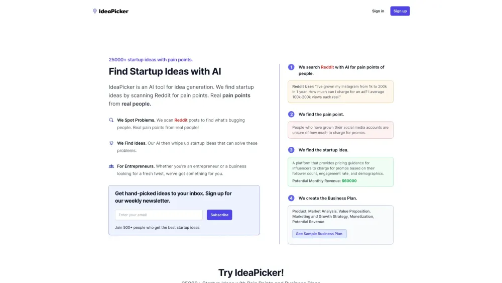 IdeaPicker Website screenshot