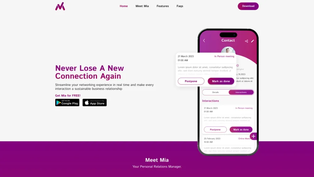 Personal Relations Manager Website screenshot