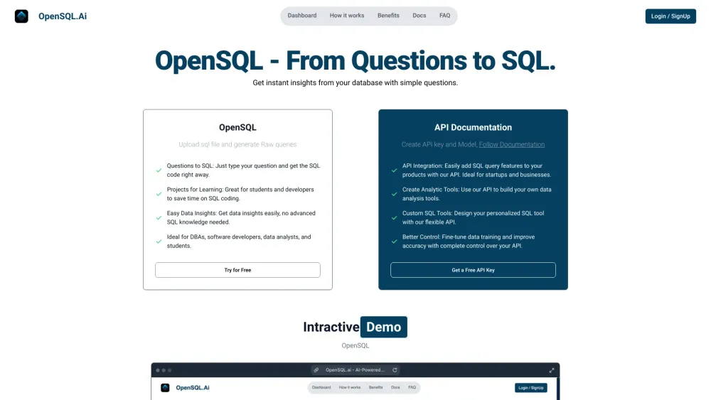 OpenSQL.ai Website screenshot