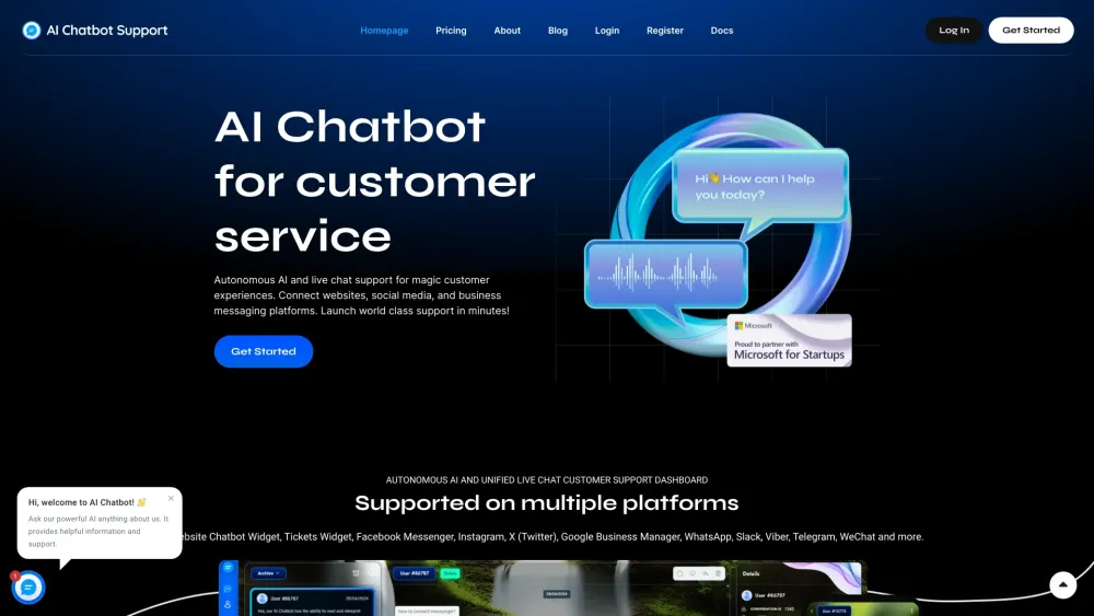 AI Chatbot Support Website screenshot