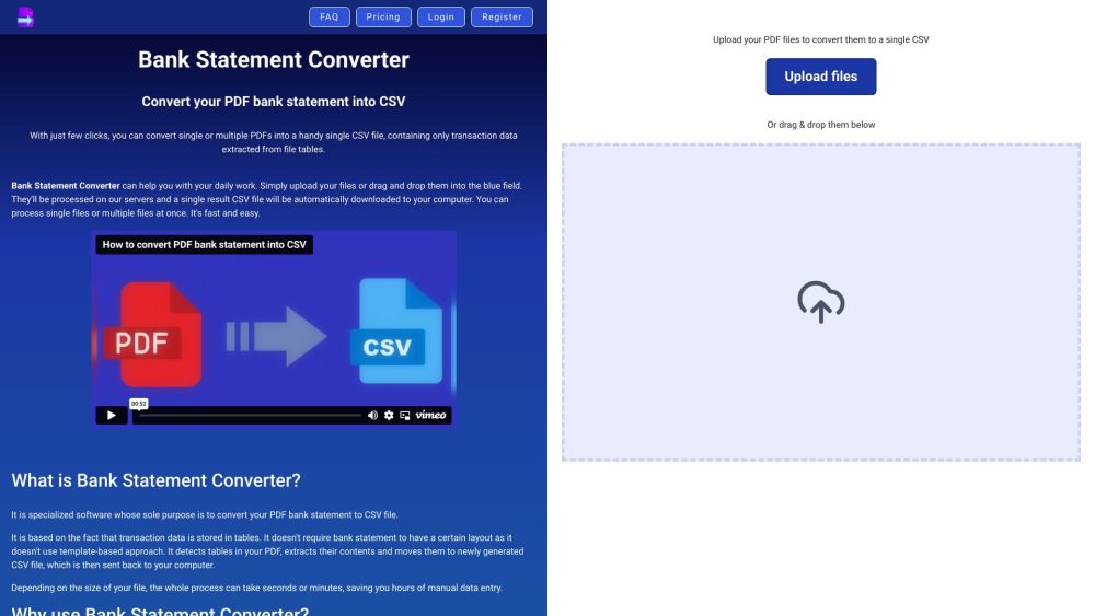 Bank Statement Converter Website screenshot