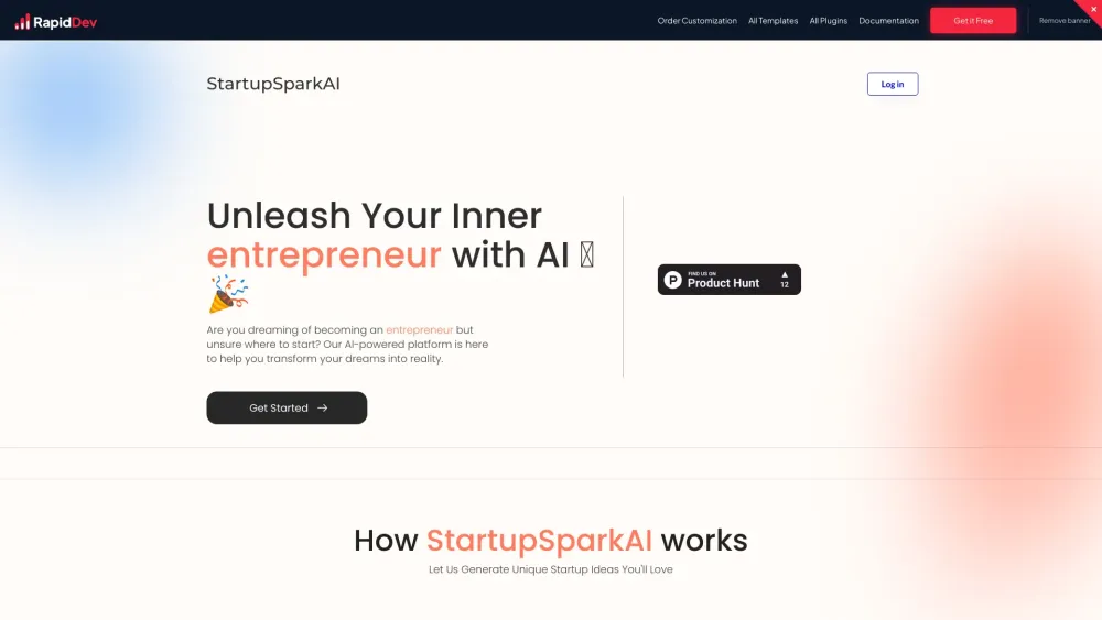 StartupSparkAI Website screenshot