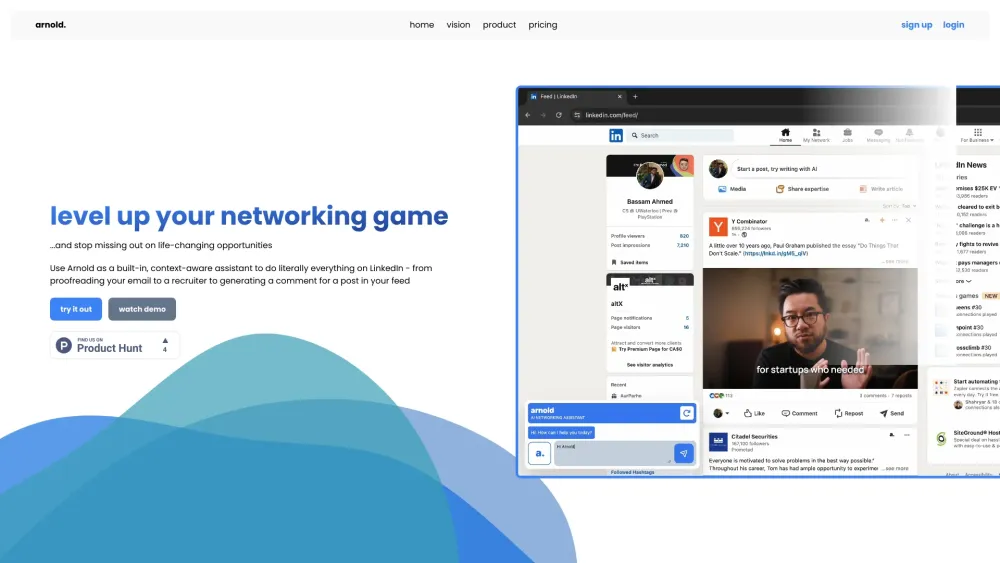 Arnold | AI Networking Assistant Website screenshot