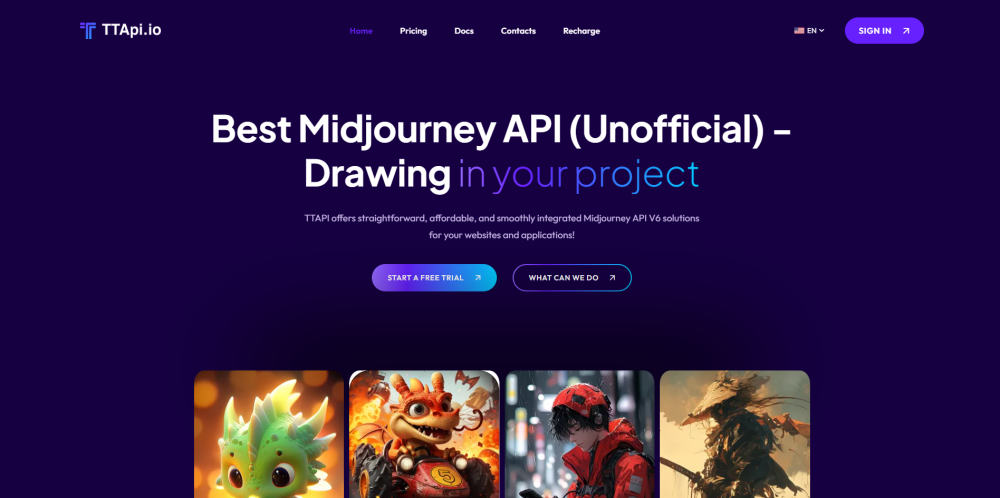 Midjourney API Website screenshot