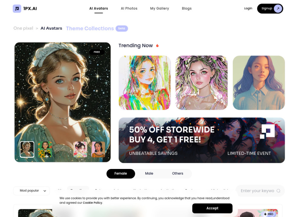1PX.AI The world's most advanced AI Avatars generator Website screenshot