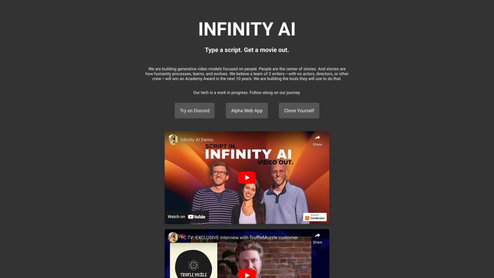 Infinity AI Website screenshot