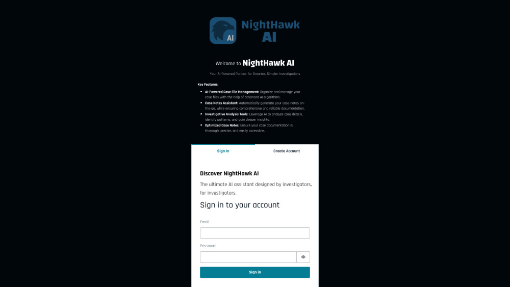 NightHawk AI Website screenshot