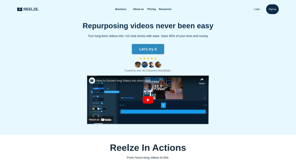 Reelze Website screenshot