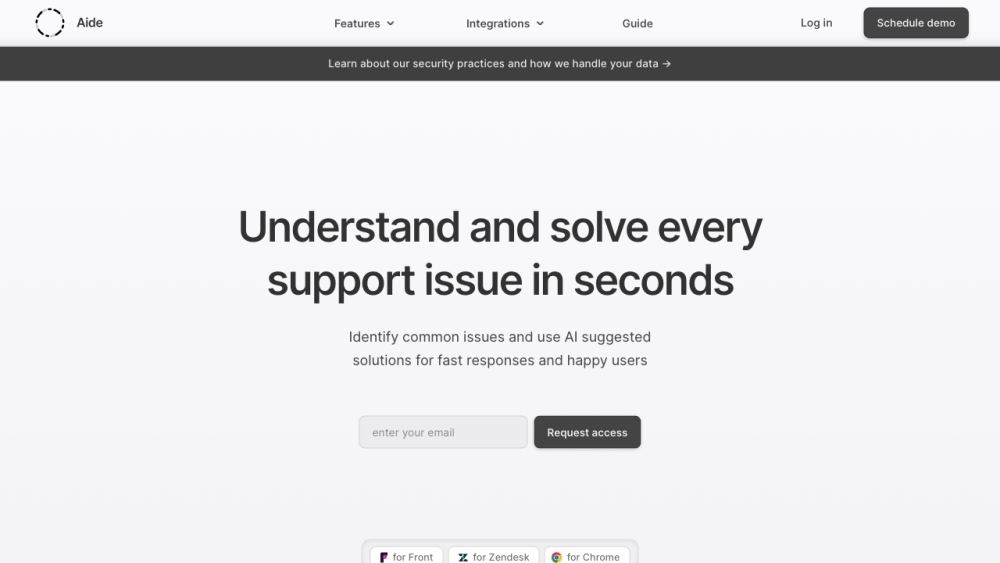 Aide - AI Integrations for Customer Support Website screenshot