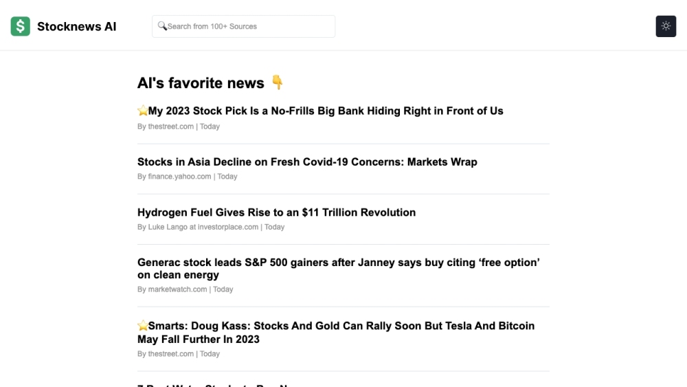 Stocknews AI Website screenshot