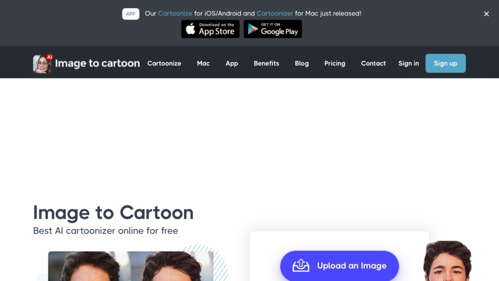 ImagetoCartoon Website screenshot