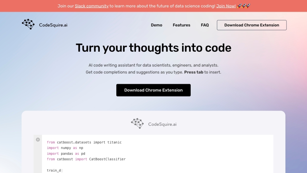 CodeSquire - AI code writing assistant Website screenshot