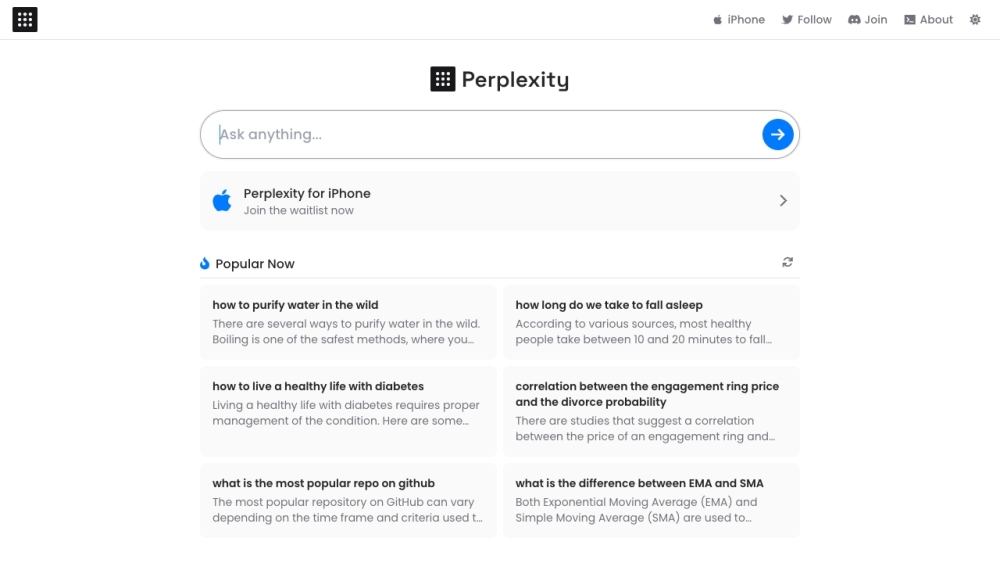 Perplexity AI Website screenshot