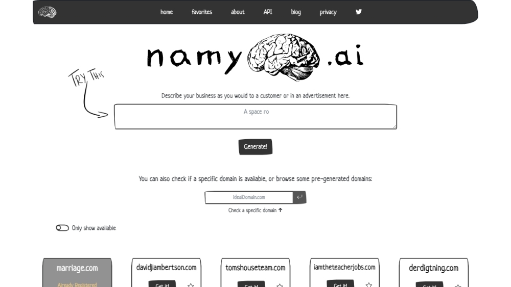 Namy.ai Website screenshot