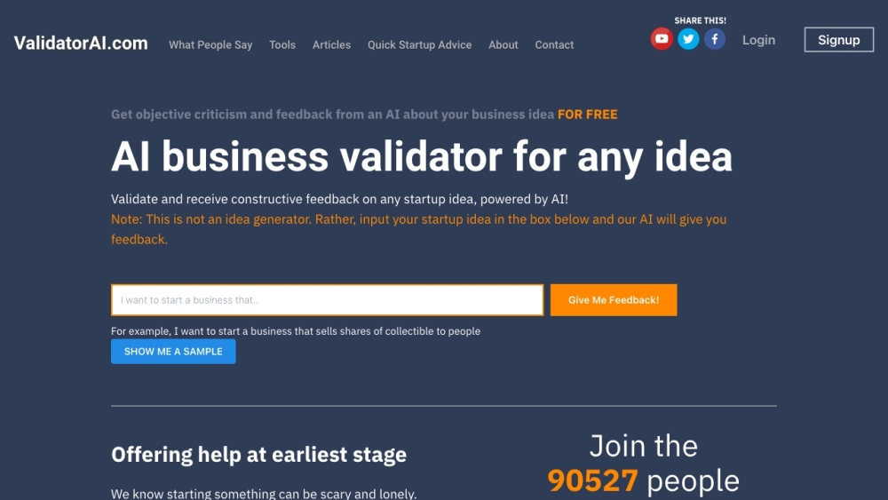 Validator AI Website screenshot