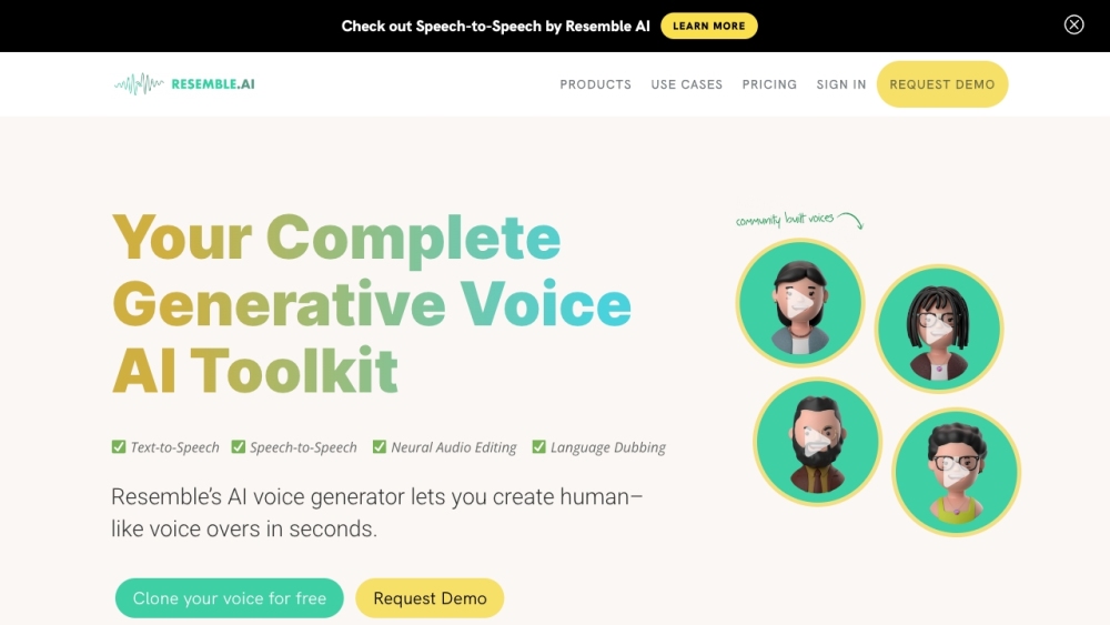 Resemble AI Voice Generator with Text-to-Speech and Speech-to-Speech Website screenshot